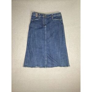 Lands' End Blue‎ Denim Midi Pencil Skirt Size 10 Back Split Pockets Equestrian